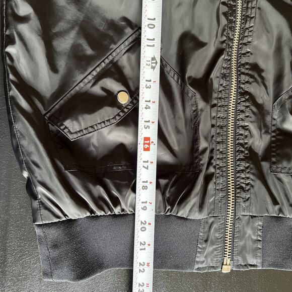 Free People Jacket Womens Medium Black Satin Midnight Bomber Zip Up Embroidered - Picture 11 of 12